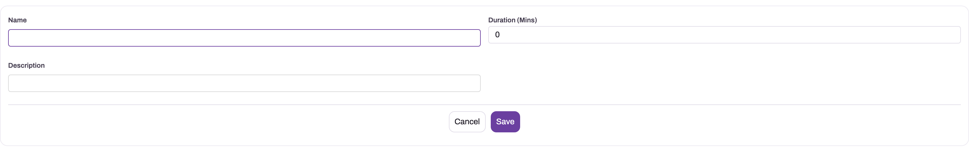 Visit Task Template form with Name, Duration in minutes and Description