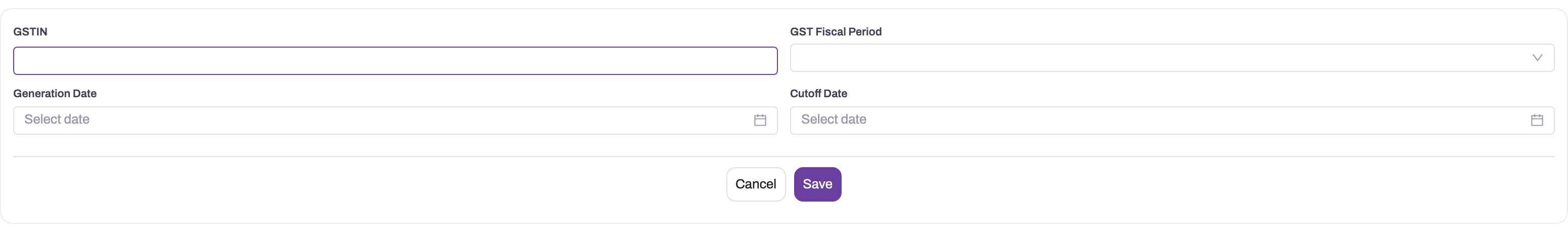 GSTR-2B return panel with GSTIN, fiscal period, generation date and cutoff date